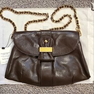 ⭐️BADGLEY MISCHKA DEEP BROWN LEATHER SHOULDER BAG GOLD CHAIN FLAP VINTAGE